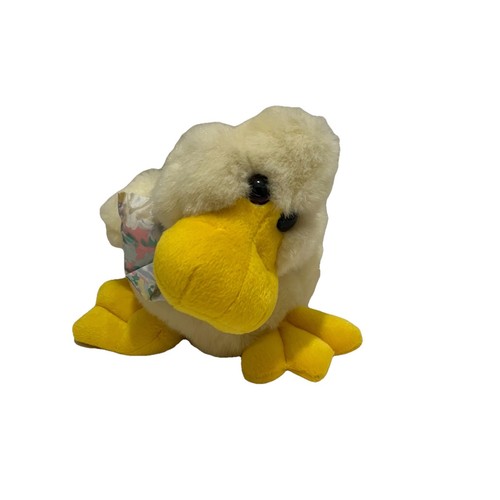 Vintage Commonwealth Pale Yellow Duck Plush 11" Stuffed Animal Easter Floral Bow