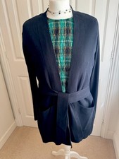 Jigsaw Navy Longline Cardigan UK M Belted Open Front Smart Workwear Layering