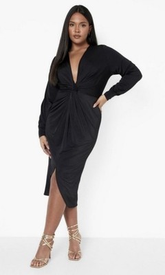 knee length dresses for ladies Charcoal Twist Maternity Midi Dress  PinkBlush