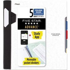 Advance 5 Subject College Ruled Notebook Plus Study App 8.5" x 11" White Poly