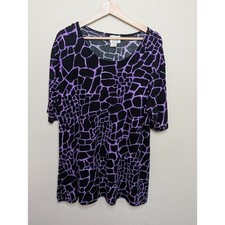 Jostar Slinky Purple Black Giraffe Print Top 3/4 Sleeve USA Made 1X (measured)