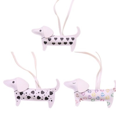 Adorable Dachshund Pendant Keyring Fashionable PU Leather Dog Bag Decoration