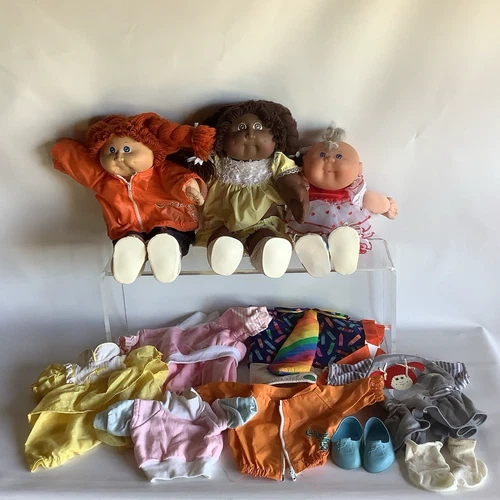 RARE Vintage 1980s-1990s Cabbage Patch Kids Lot - 3 Dolls & Misc. Rare Clothes
