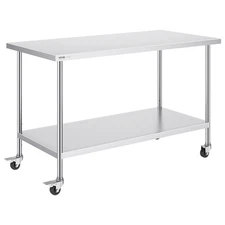 30x60x38in 3-Level Heavy Duty Stainless Steel Work Table with 4 Wheels