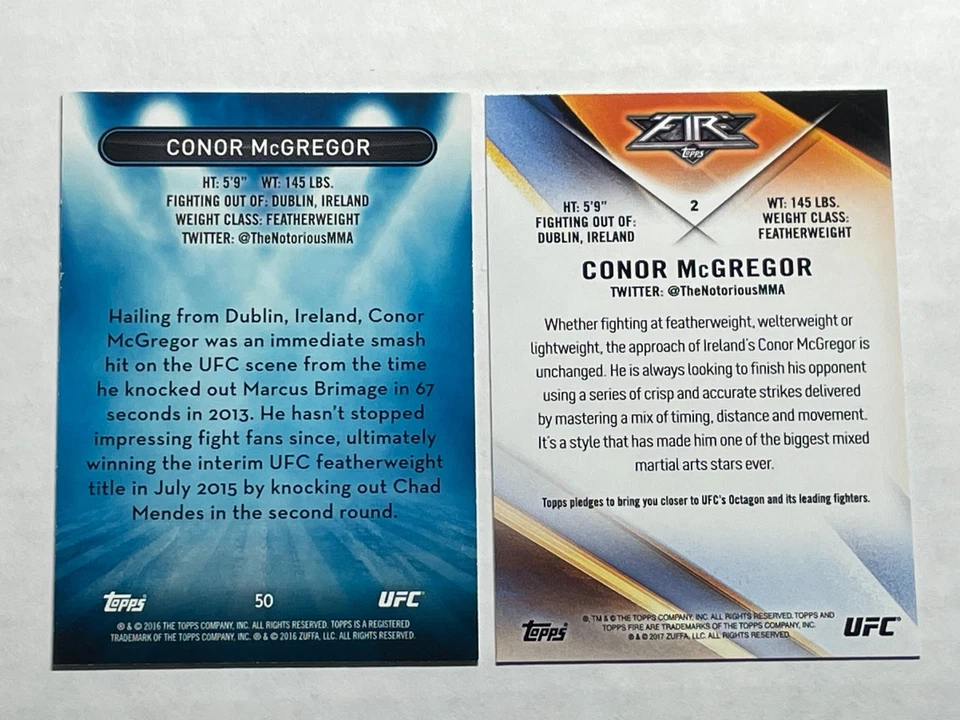 Conor McGregor 2016 Topps UFC High Impact & 2017 Topps Fire Lot (2) - Image 2 of 2