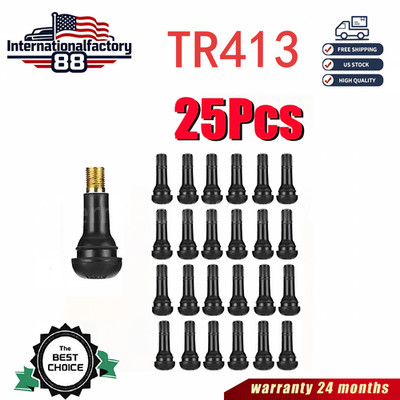 LOT 25 TR 413 Snap-In Tire Valve Stems Short Black Rubber MOST POPULAR VALVE