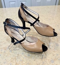 Women's Size US 5.5 Werner Kern Ballroom Leather Shoes, Suede Sole, Tan  Black