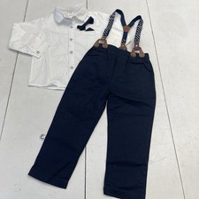Disaur Navy Blue Casual Suit Dress Suspender Outfit Toddler Boys Size 3-4T