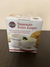 Norpro 284 Large Stoneware Ceramic Blue & White Butter Keeper Dish Crock 4"