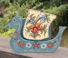 Norwegian Rosemaling Napkin holder Signed Kay Isaacson S. F. 1991