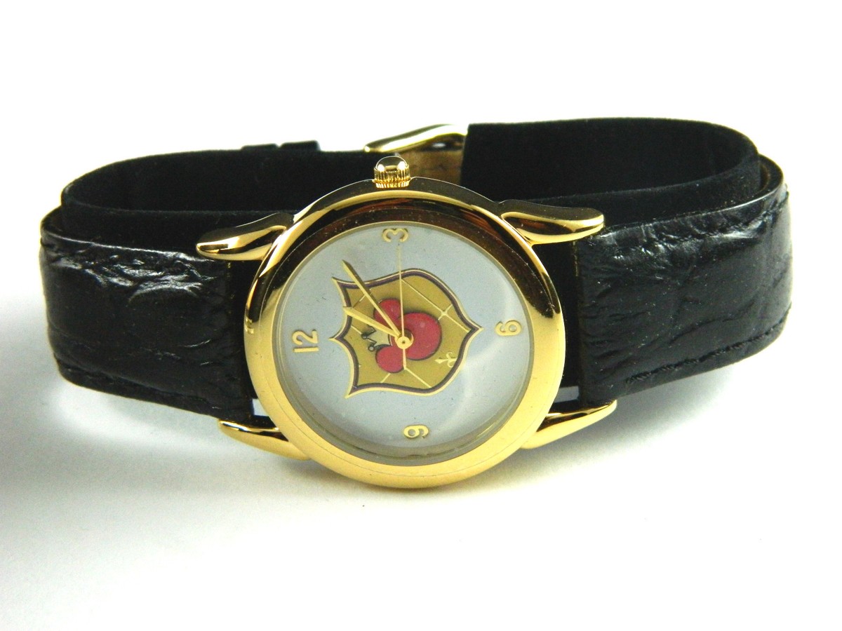 MICKEY MOUSE DISNEY SHIELD WATCH /GOLD TONE CASE AND NUMERAL 