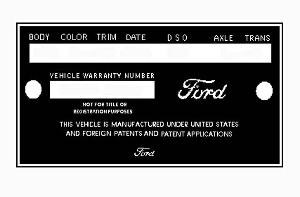 1965 Mustang Falcon Data Plate Stamped with your Paint, Body, Color information - Image 4 of 4