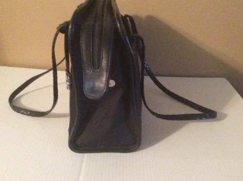 Brighton Black Canvas Croco Leather Silver Shield Crest Shoulder Handbag Purse - Picture 7 of 12