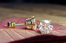 4.00 Ct Certified White Diamond Solitaire Studs, Yellow Gold Finish, Great Shine