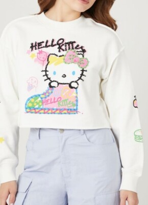 Forever21 Hello Kitty Studded Graphic Pullover Cropped Top, Size