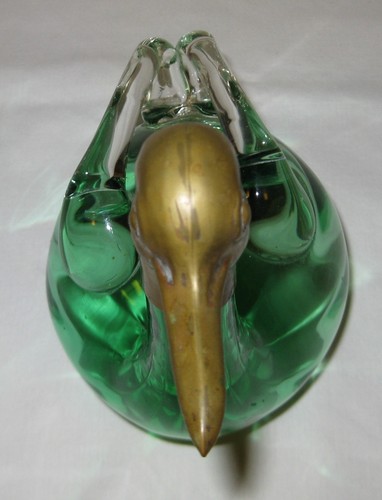 1940's Antique Green Glass Duck Decanter with Brass Head - Vintage! FREE S&H - Picture 4 of 12