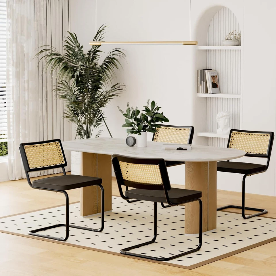 2 pcs Stools Rattan Back Dining Chair Woven Rattan Dining Chair - Image 4 of 4