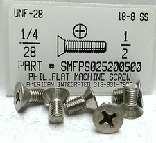 1/4-28x1/2 Flat Head Phillips Machine Screws Stainless Steel (15)