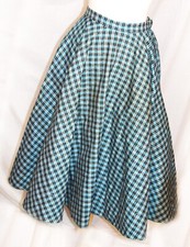 Vintage 1950s circle skirt plaid blue gold metallic Frelich's rockabilly