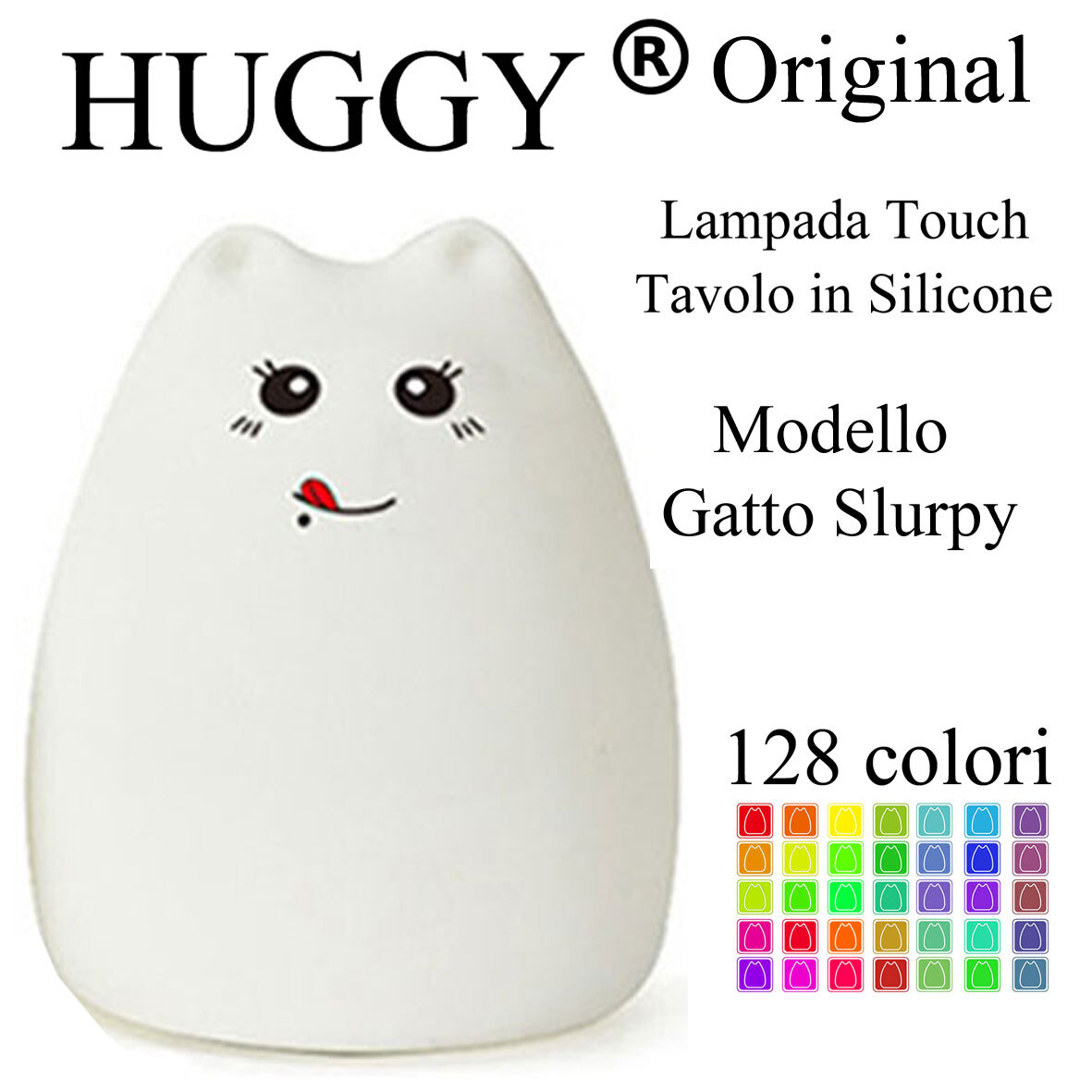 Huggy Led Gatto Slurpy Multicolore Ricaricabile Cromoterapia Luce Notte Bambini