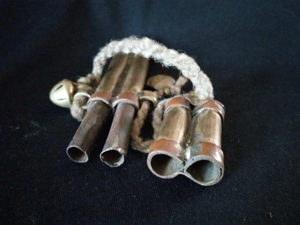 Antique Tibetan Brass Twin Cylinder Needle Case c1800 4.5" RARE - Image 4 of 4