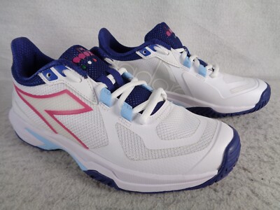 Diadora Trofeo 2 Pickleball Tennis Shoes Womens US 7 White Blue Mesh