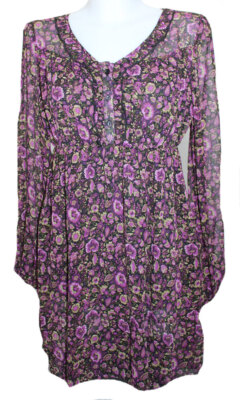 DAMEN LONGBLUSE BLUSE TUNIKA STYLE FLIEDER SCHWARZ LILA BLUMEN VIVIEN CARON 36