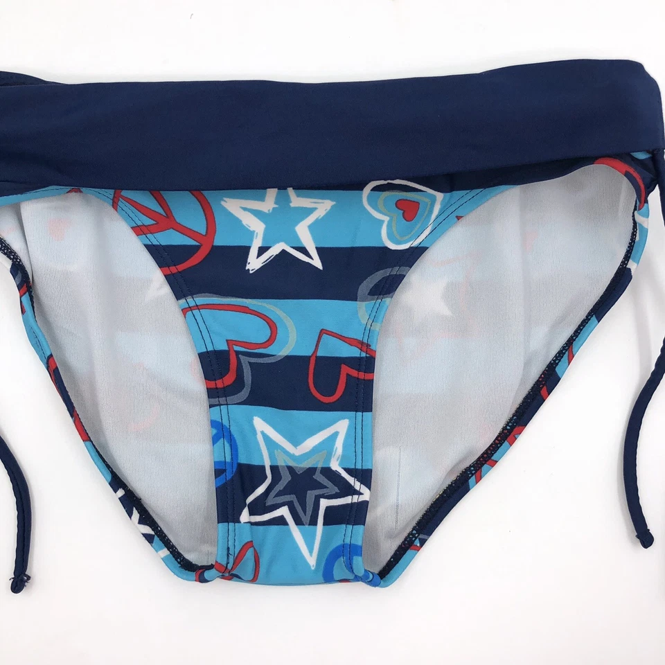 Traje de baño Justice Girls parte inferior de bikini talla 12 azul a rayas corazones signos de paz Foto 3 de 4