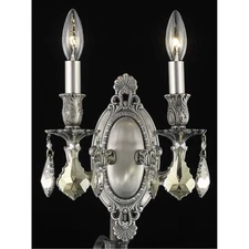 Wall Sconce Pewter Color Light Fixture Golden Teak Crystal Dining Room Bedroom