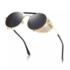 Retro Gothic Steampunk Sunglasses Black, Gold Polarized Metal Frame Glasses 4
