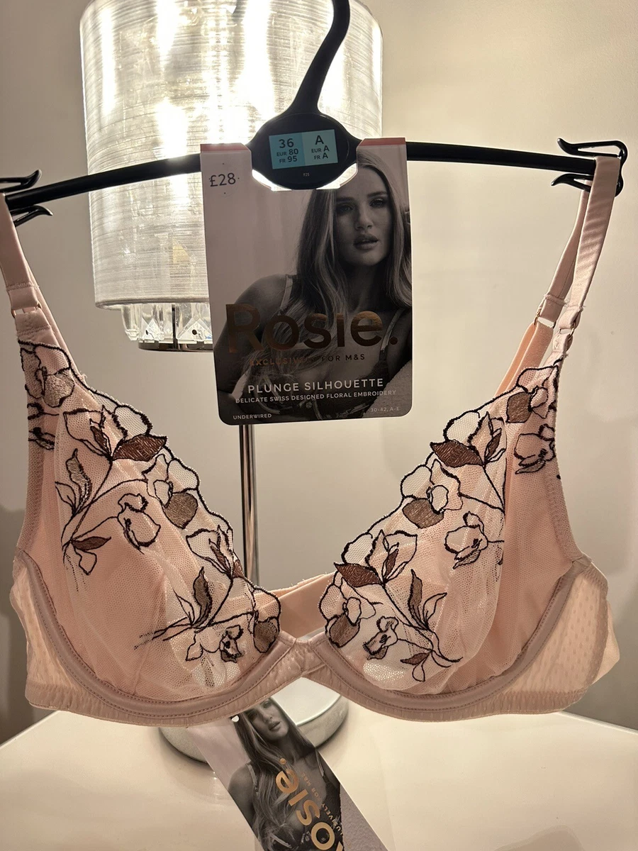 M&S Rosie Plunge SILHOUETTE DELICATE SWISS DESIGNED FLORAL Bra Size 36 A  BNWT