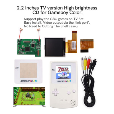 TV Version Upgraded GBC 2.2 inch Screen Backlight LCD Kit For GBC  w/White Lens