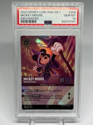 Disney Lorcana Mickey Mouse Wayward Sorcerer 208 Enchanted First Print PSA 10
