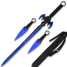 BLUE NINJA BAT WARRIOR SWORD 26.5" OVERALL 2 PCS THROWING KNIFE SET