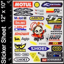 32pc 12x10 Reflective Sticker Decal Sheet - Motocross Dirt Bike Sponsors Logos
