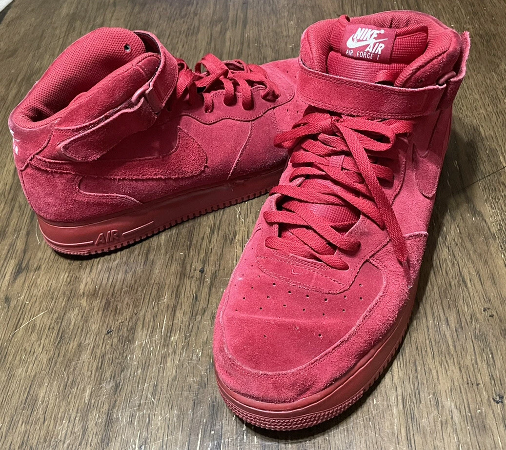 Nike Air Force 1 Mid All Red Men's Suede 315123-609 Lace Up