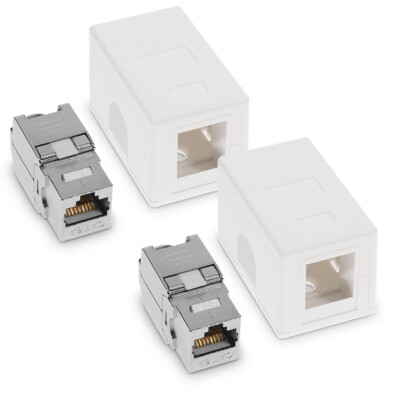 2x CAT 6A Aufputz Netzwerkdose 1 Port mit 2x Keystone Modul Netzwerk Aufputzdose