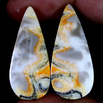Natural BumbleBee Jasper Matched Pair 35.30 Cts. Cabochon Gemstone For Earring