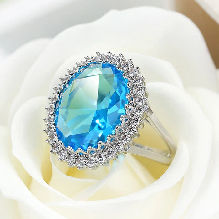 Натуральный шикарный блестящий Титаник океан синий топаз драгоценный камень серебряные кольца размер 6-10 - Изображение 2 из 4