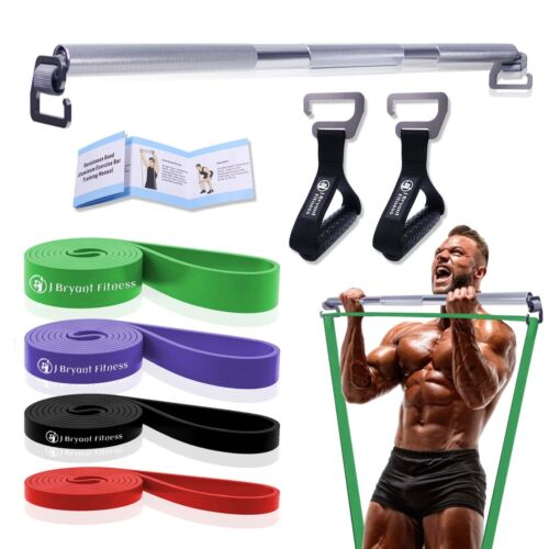 Resistance Band Exercise Long Bar 96/74CM Large Hook with Handles Home Workout