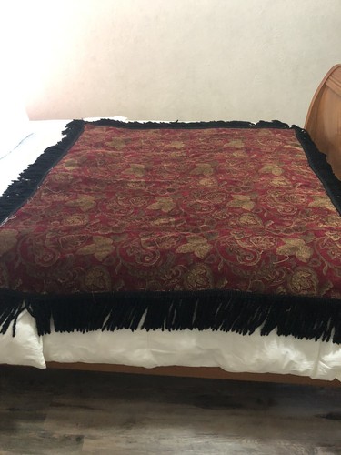 LUXURY Red Floral Throw Blanket Chenille Bullion Fringes Reversible 54X50" - Picture 5 of 11