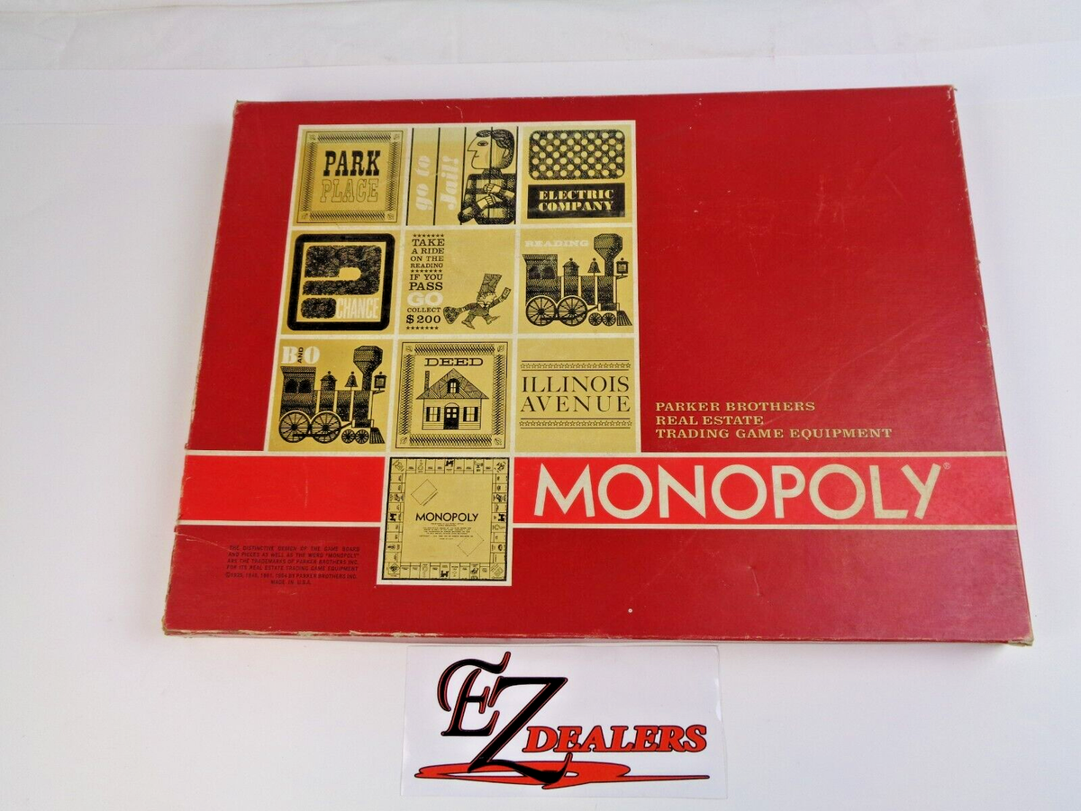 Vintage 1964 Parker Brothers Monopoly Board Game- Missing $1 and 1