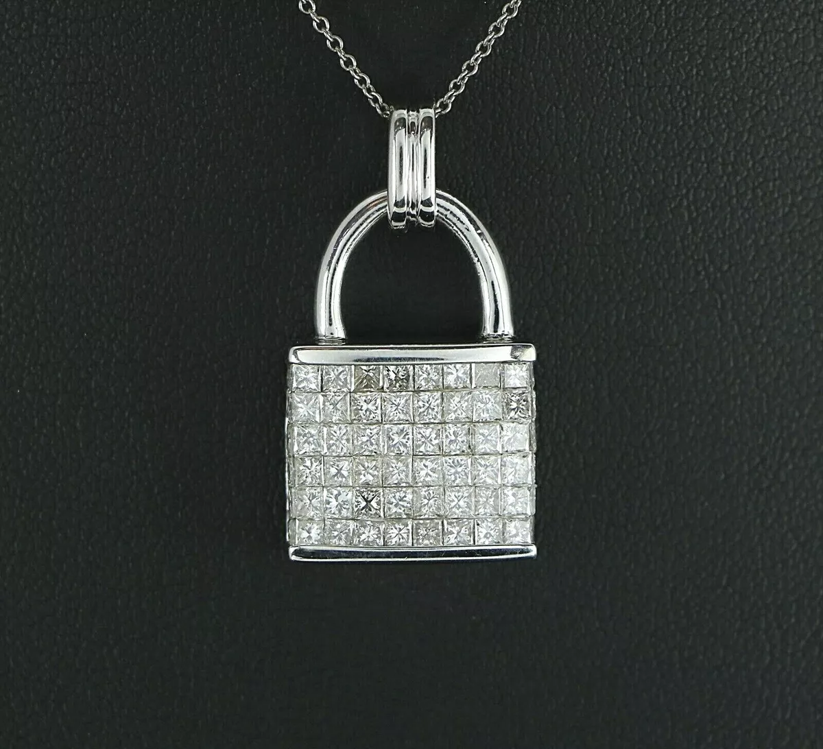 14K White Gold Diamond Padlock Pendant