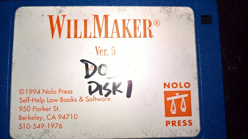 Nolo Press WillMaker Ver 5 for DOS ⭐2 disks⭐ 1994 - Image 2 of 2