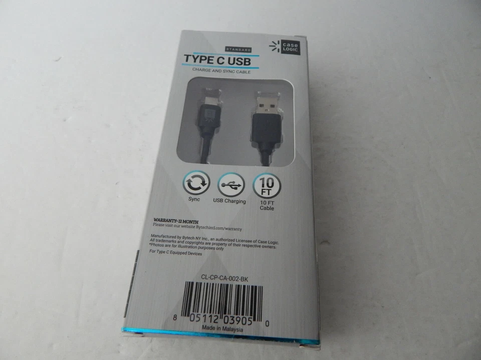 Case Logic Standard Charge & Sync Type C USB Cable 10 Feet Black New - Image 3 of 4