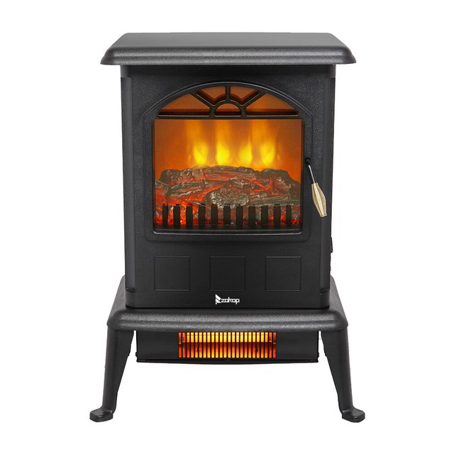 Electric Fireplace Heater Black Stove W Led Flame Effect Free