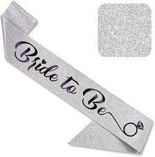 Bride to Be Sash for Bachelorette Party Bridal Shower Silver Glitter Black Foil