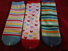 3 Pair Kids Novelty Socks Stripes Hearts size 7-8.5 fits 9-1 Shoe