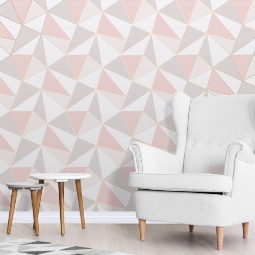 APEX GEOMETRIC WALLPAPER ROSE GOLD / PINK - FINE DECOR FD41993 LUXURY - Picture 1 of 3