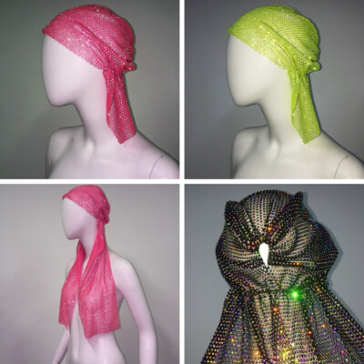 Women Rhinestone Crystal Net Headpiece Headscarf Turban Hat